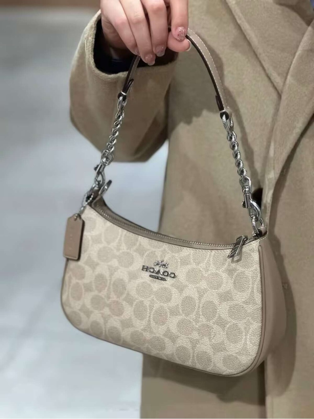 Coach Beige Signature Canvas Shoulder Bag